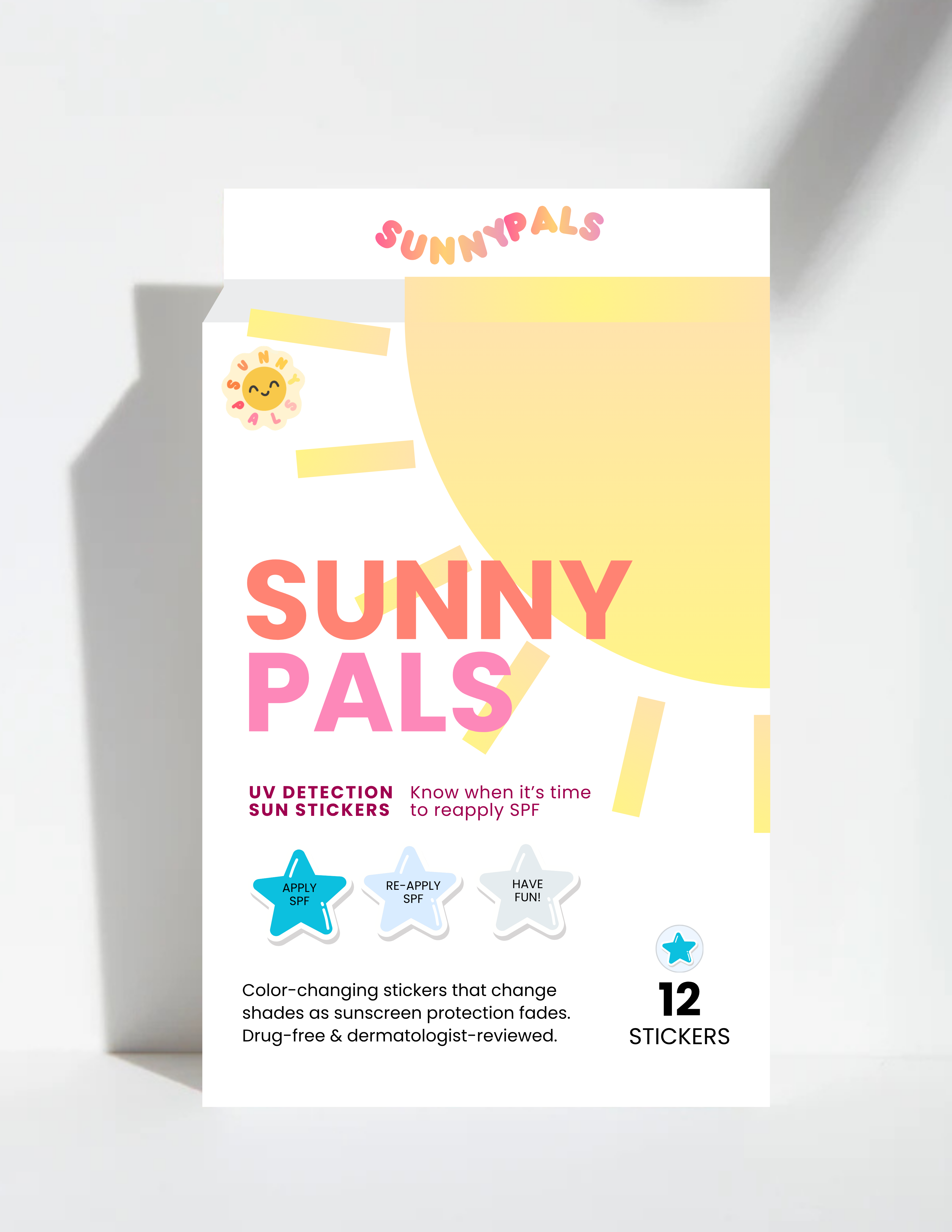 SunnyPals UV Detection Stickers 12 Pack - Blue Stars & Flowers SunnyPals