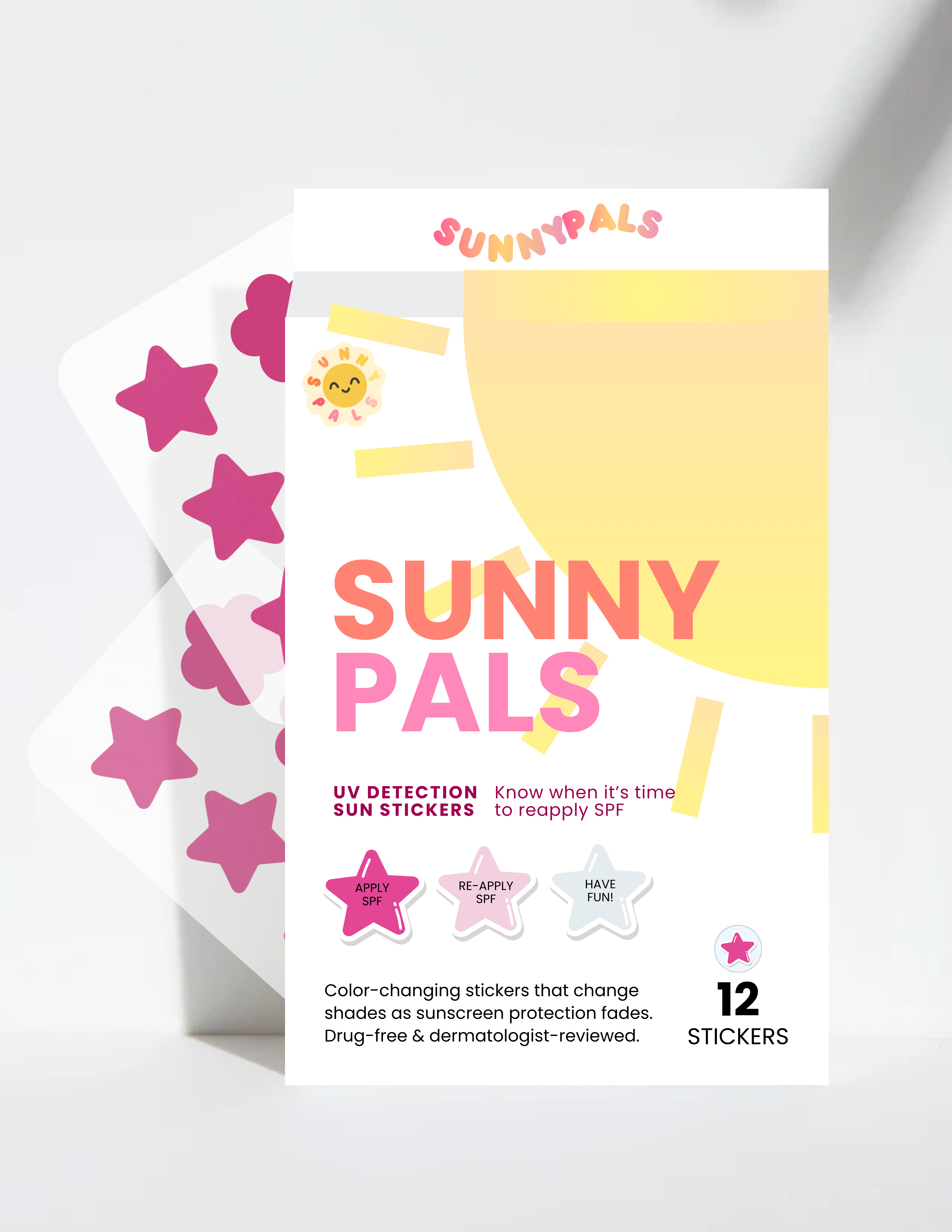 SunnyPals UV Detection Stickers 12 Pack - Pink SunnyPals