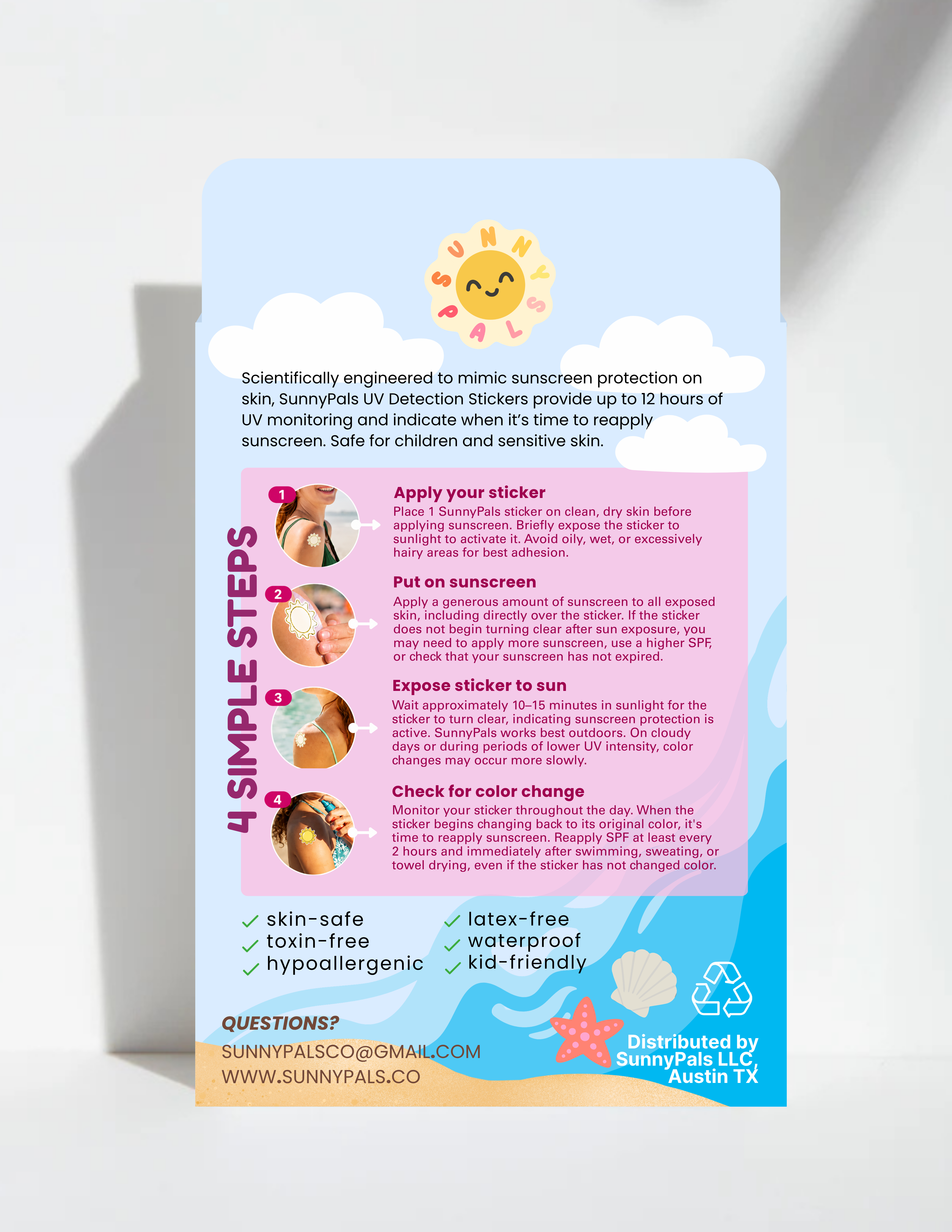 SunnyPals UV Detection Stickers 12 Pack - Pink SunnyPals