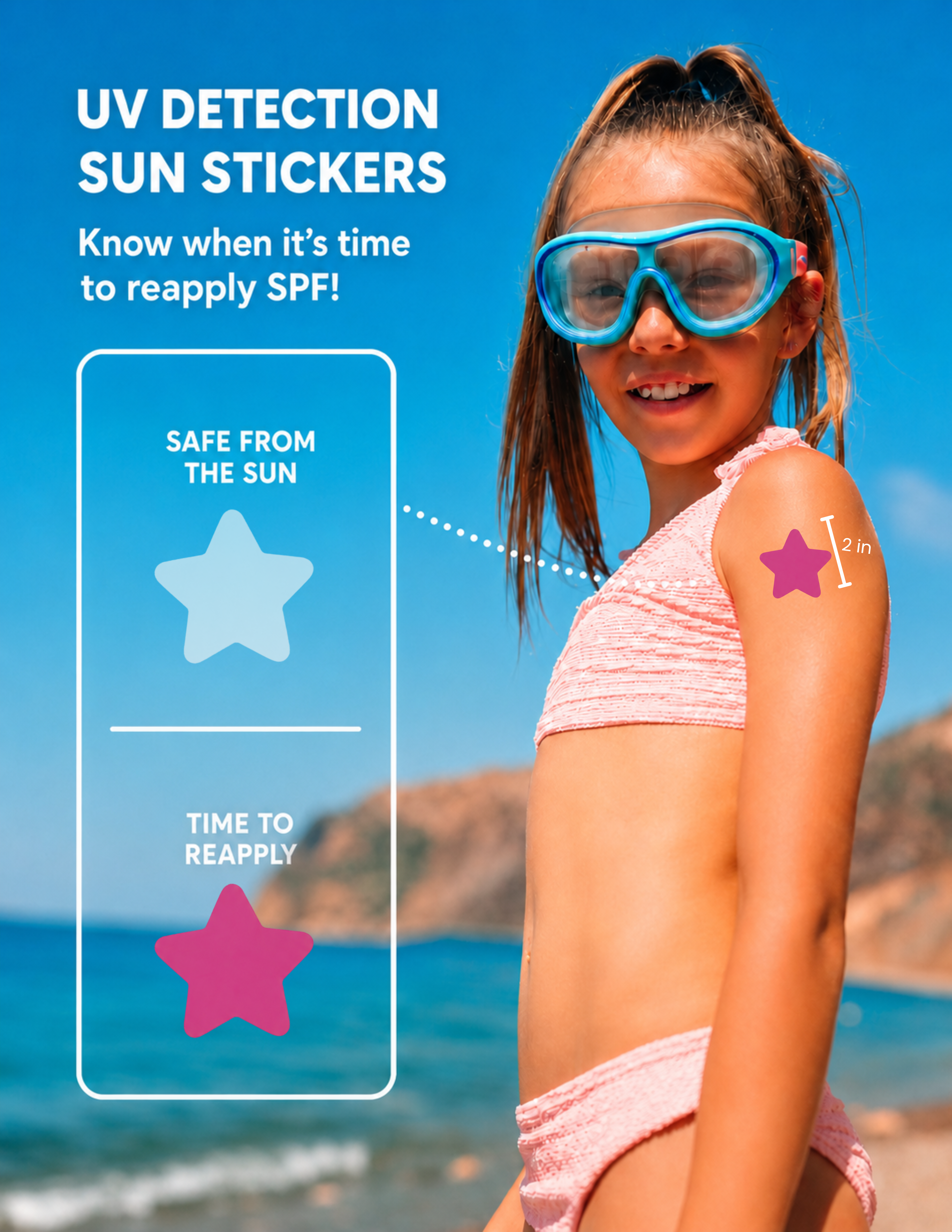 SunnyPals UV Detection Stickers 12 Pack - Pink SunnyPals