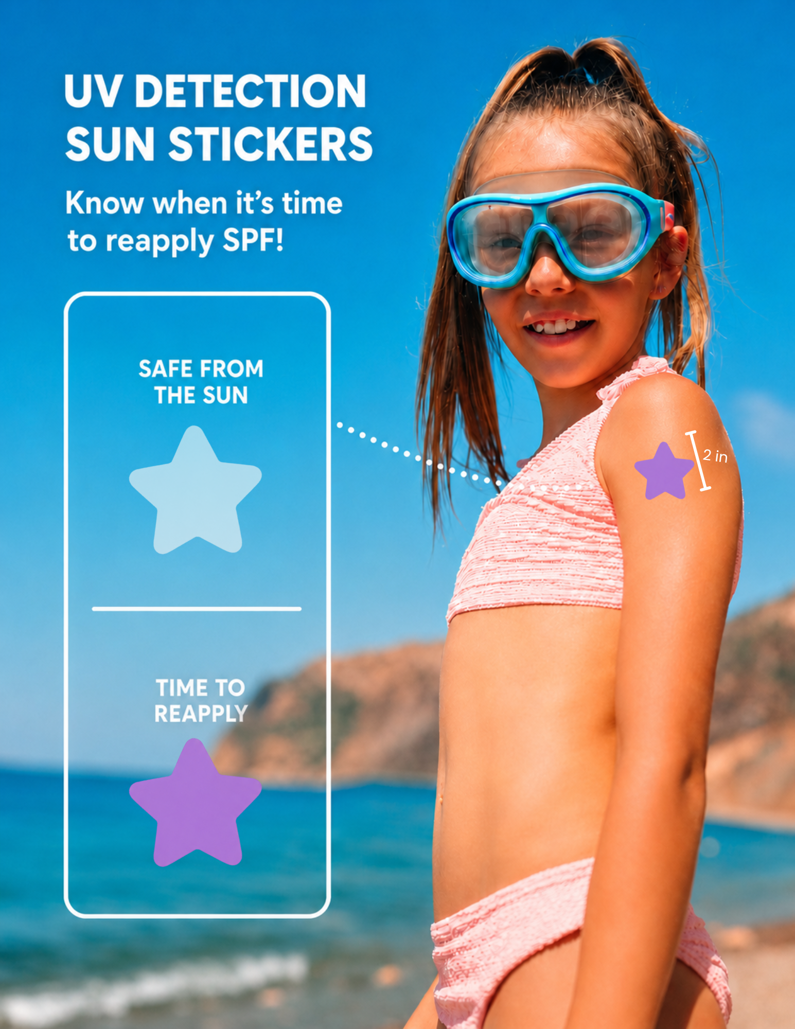 SunnyPals UV Detection Stickers 12 Pack - Purple Stars & Flowers SunnyPals